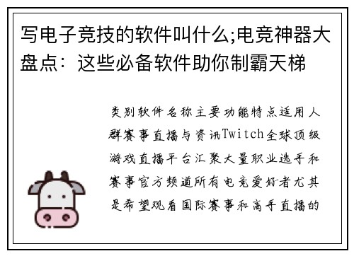 写电子竞技的软件叫什么;电竞神器大盘点：这些必备软件助你制霸天梯
